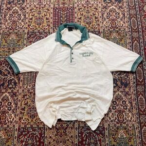 VTG 90s Holloway Triangle Lake Basketball ribbed metal button polo tshirt M USA‎